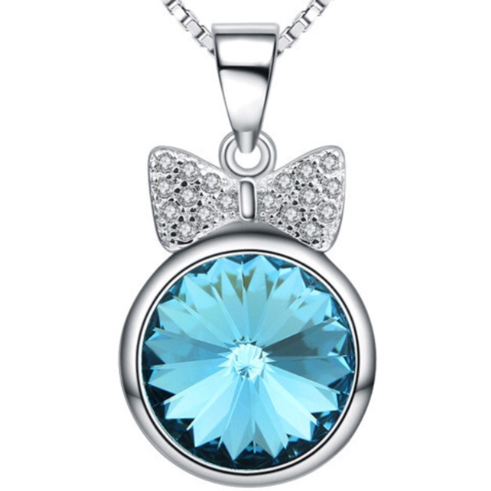 Solid Sterling Silver Glitzy Bow Necklace New